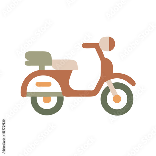 Iconic scooter illustration in earthy colors against a simple background  