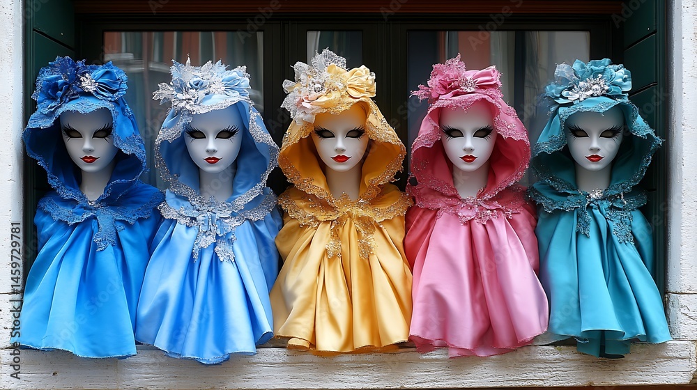 Fototapeta premium Colorful hooded masks displayed