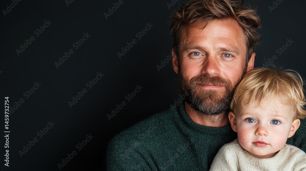 A touching portrait of a father holding his child, showcasing their close bond and evoking a sense of love and warmth in a beautifully simple setting. A touching portrait of a father holding his child, showcasing their close bond and evoking a sense of love and warmth in a beautifully simple setting.