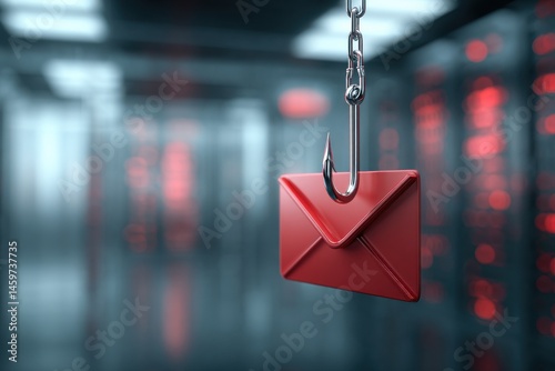 Email phishing attack simulation data center digital cybersecurity environment close-up view awareness concept
