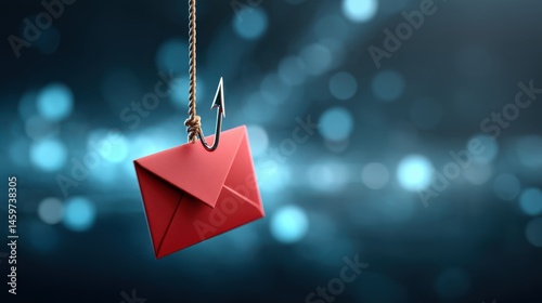 Phishing alert red envelope hook digital space graphic representation cybersecurity theme abstract viewpoint