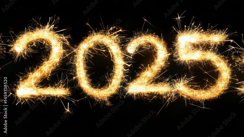 Sparkler number 2025 on black background Sparkler number 2025 on black background