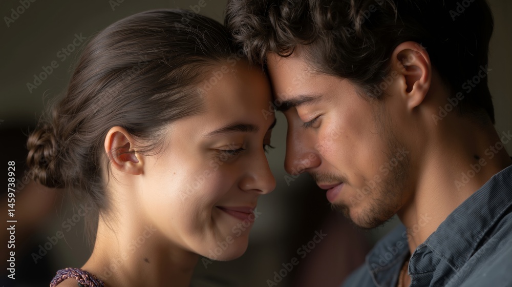 A man and a woman looking at each other with their eyes closed A man and a woman looking at each other with their eyes closed