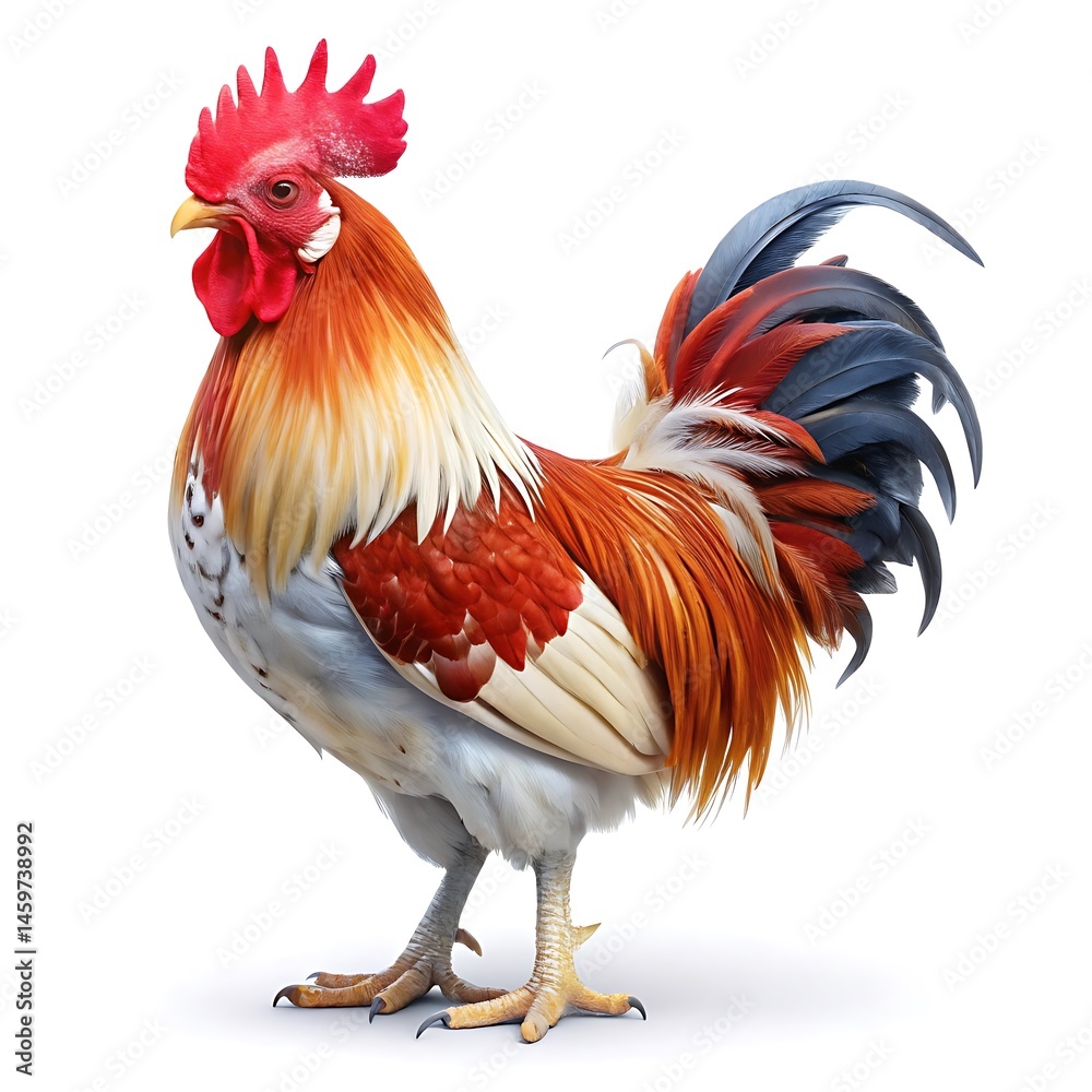 Fototapeta premium Beautiful rooster red white isolated on white background