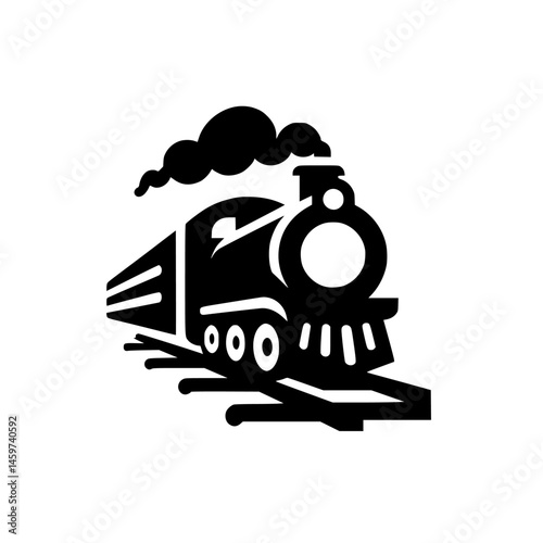Vintage Train Silhouette: Retro Steam Engine on White Background