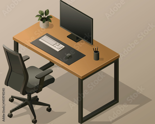 Isometric office desk with computer