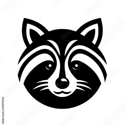 Minimalist Raccoon Head Logo: Black and White Icon for Design