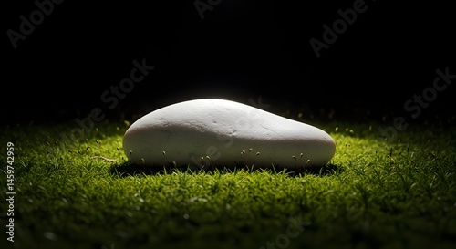 White Stone on Moss Against Black Background