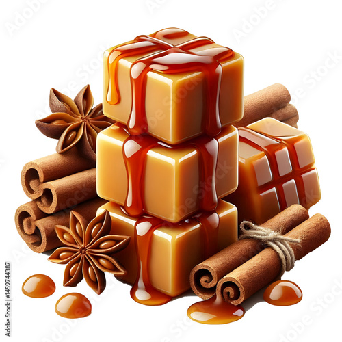 Caramel cubes isolated on white background