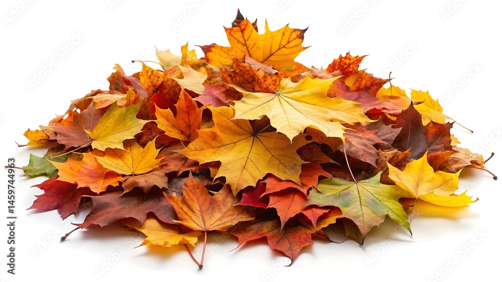 Fototapeta premium Pile of autumn colored leaves isolated on white background