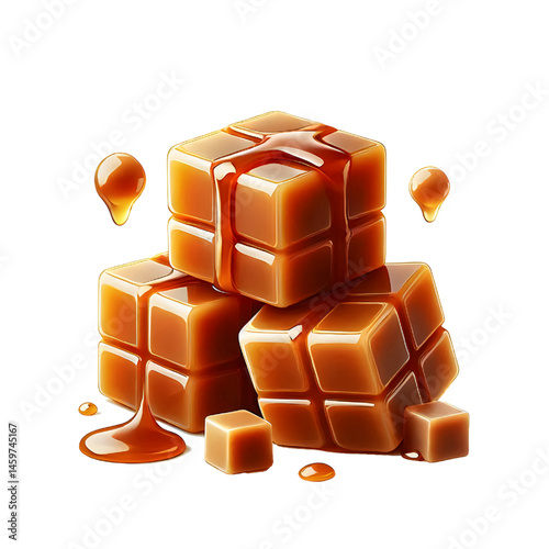 Caramel cubes isolated on white background