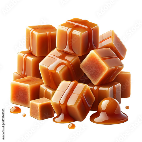 Caramel cubes isolated on white background