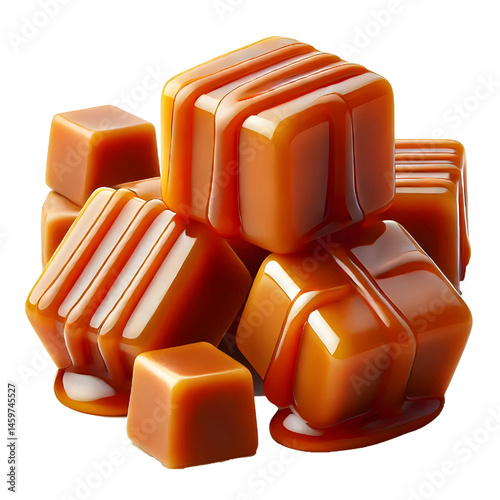 Caramel cubes isolated on white background