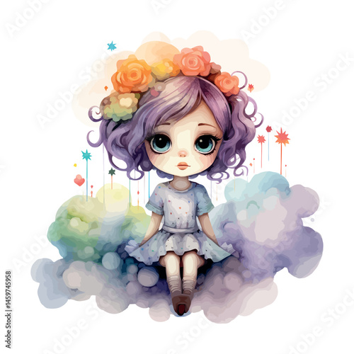 A little princess holds a magic wand and a delicate flower