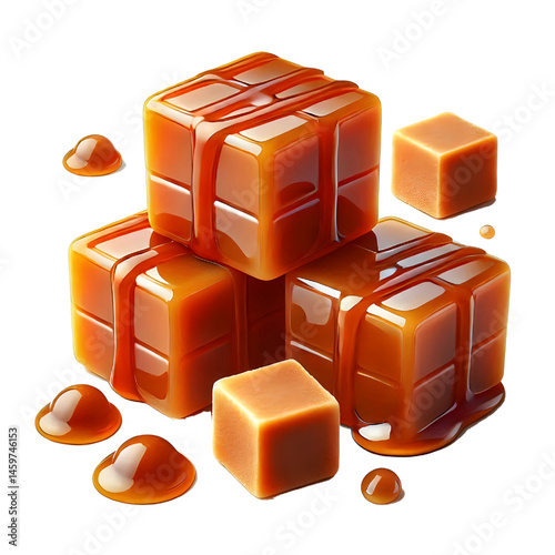 Caramel cubes isolated on white background