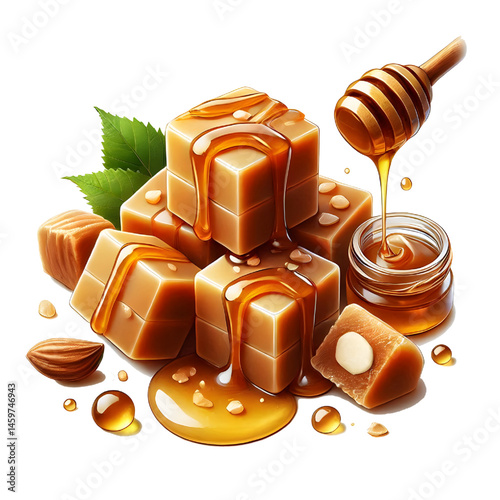 Caramel cubes isolated on white background