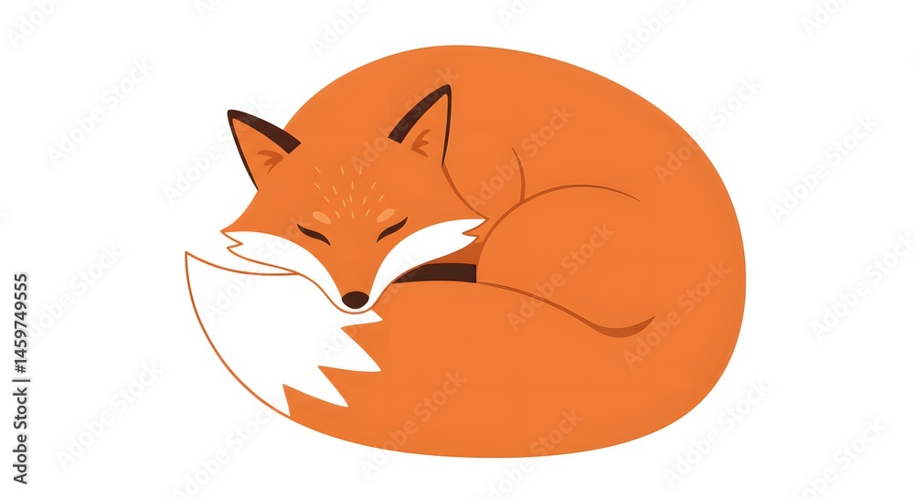 Fototapeta premium AI image of a cute orange fox curled up asleep in a perfect circle, tail covering its body.