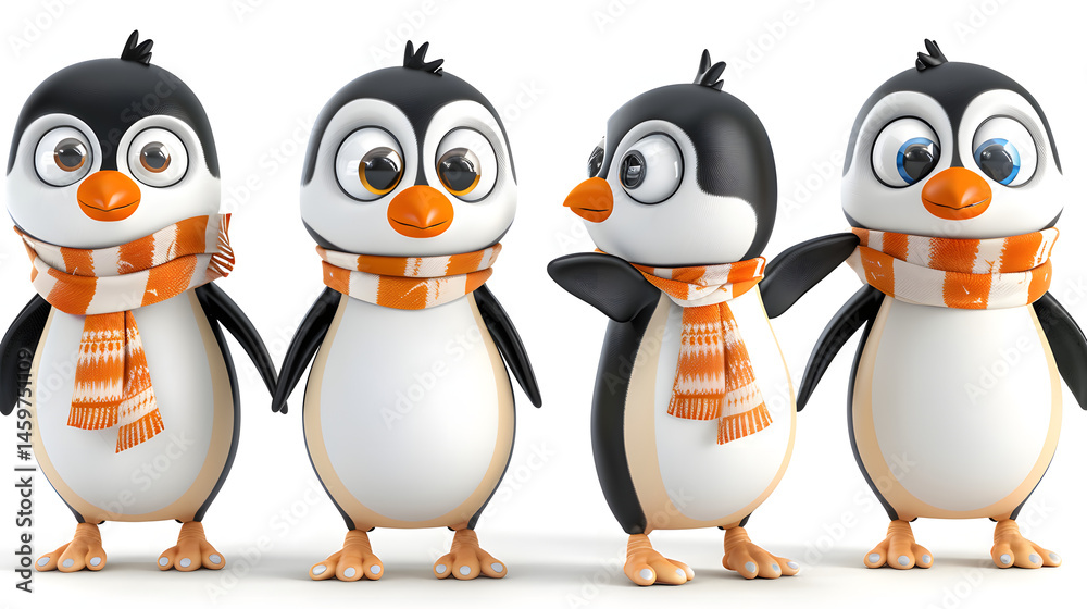 Fototapeta premium Penguin Characters with Scarves