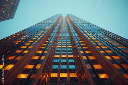 Wallpaper Mural Elevated perspective of a tall skyscraper at twilight. Torontodigital.ca