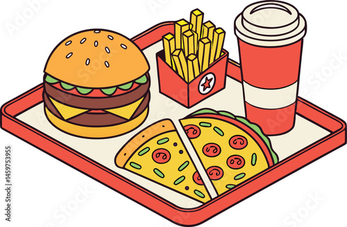 Isometric Illustration of Fast Food Meal Tray