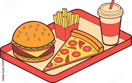 Fast Food Combo Meal Illustration Burger, Pizza, Fries, Soda