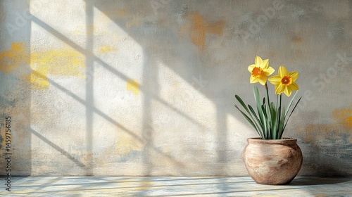 Wallpaper Mural Muted tones and sunlight on a rustic pot of daffodils. Torontodigital.ca