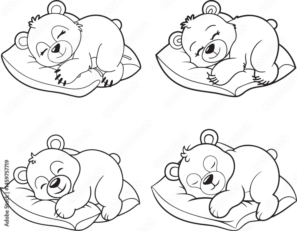 Fototapeta premium Art & Illustration A happy bear sleeping on a pill vector image
