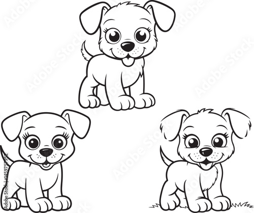 A cute brown cartoon baby dog vector set shows animal love with fun art