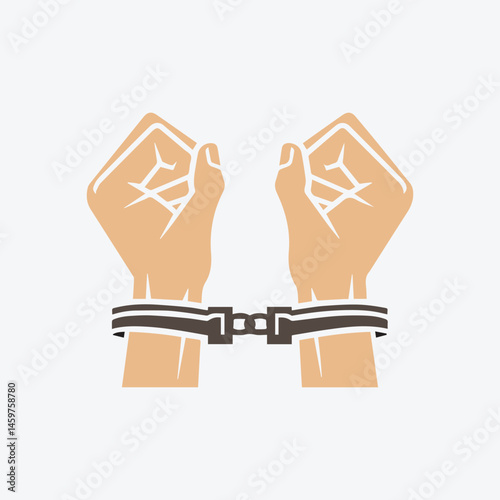 Hands in hand cuffs vector on a white background. 