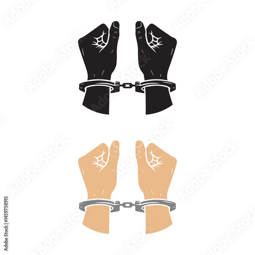 Silhouette of hands in hand cuffs. Vector illustration