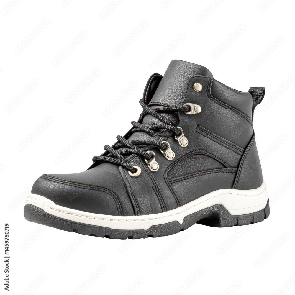 Stylish black leather ankle boot is isolated on a clean white background. Stylish black leather ankle boot is isolated on a clean white background.