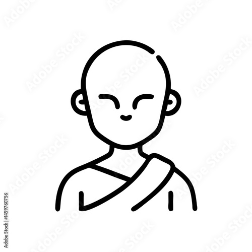 Icon of a Smiling Monk in Simple Line Art Style  