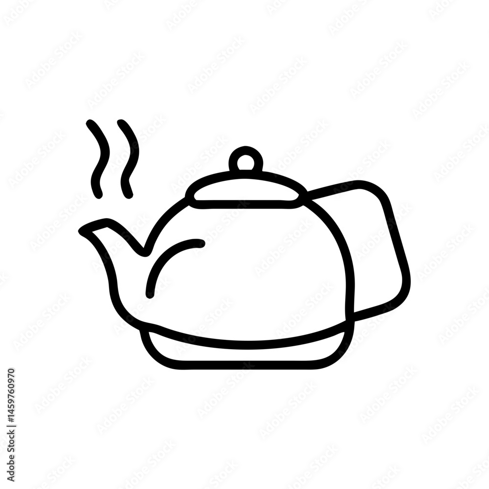 Obraz premium Minimalist tea kettle icon with steam on white background 