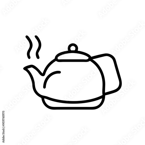 Minimalist tea kettle icon with steam on white background  