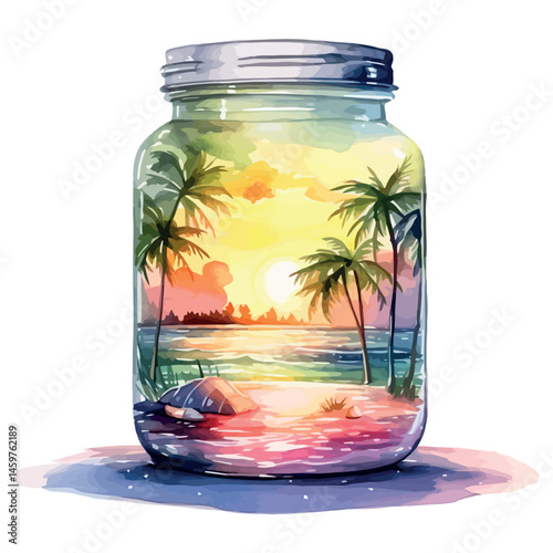 A transparent glass jar contains preserved food and another glass jar holds a mix of blue and black olives, isolated objects for the kitchen