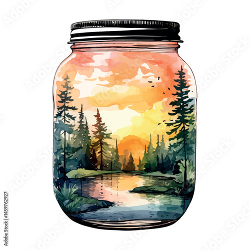 A transparent glass jar contains preserved food and another glass jar holds a mix of blue and black olives, isolated objects for the kitchen