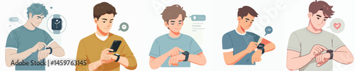 young man using smartwatch style vector flat design