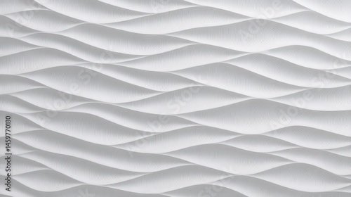 White wavy textured wall creating an abstract pattern, ideal for backgrounds and architectural design projects, featuring a seamless and repetitive design
