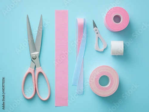 Pink and Blue Tape Rolls with Scissors