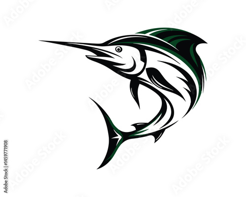 Tribal marlin fish tattoo style illustration black & white vector art on a white background