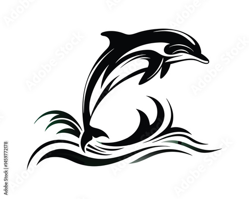 Tribal marlin fish tattoo style illustration black & white vector art on a white background
