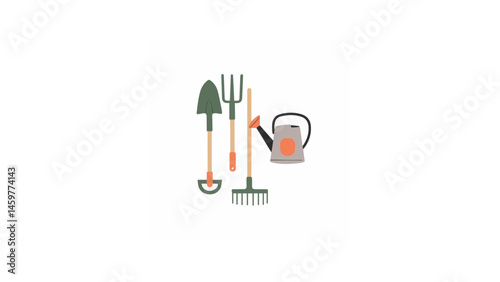 Gardening tools in minimalist flat vector style