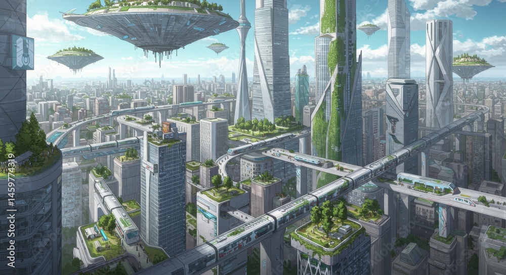 Fototapeta premium Eco-futuristic Cityscape: A Vision of Sustainable Urban Living