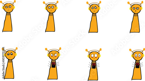 Cartoon vector illustration set with alien character collection
