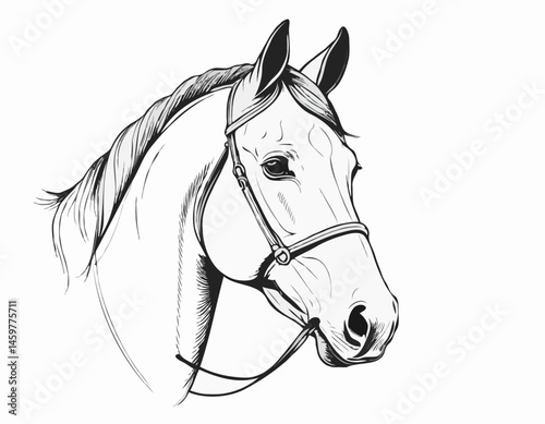 Sophisticated Line Art Illustration of a Horse Head, Suitable for Equestrian Clubs, Branding, and Wall Art.
