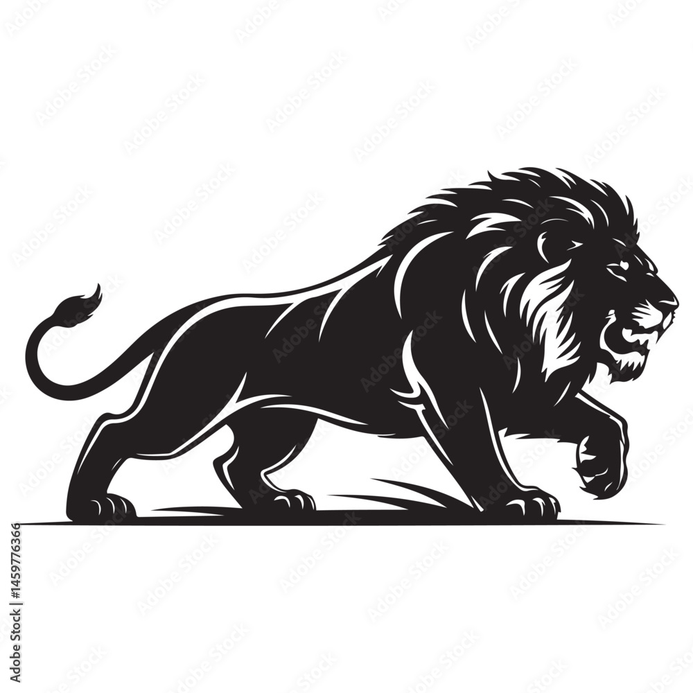Obraz premium A aggresive lion running pose Vector Black silhouettes. with white background