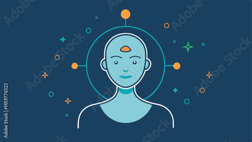 Glowing Skin Silhouette A minimalist outline of a diverse face with glowing skin surrounded by small exosome icons symbolizing rejuvenation and vibrancy.