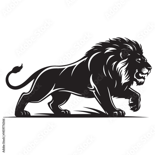 A aggresive lion running pose Vector Black silhouettes. with white background