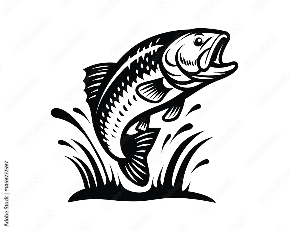 Stylized leaping dolphin black ink wave design on a white background Stylized leaping dolphin black ink wave design on a white background