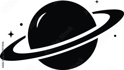 Saturn Silhouette, Planet Saturn with planetary ring vector, cosmos and planet black silhouette